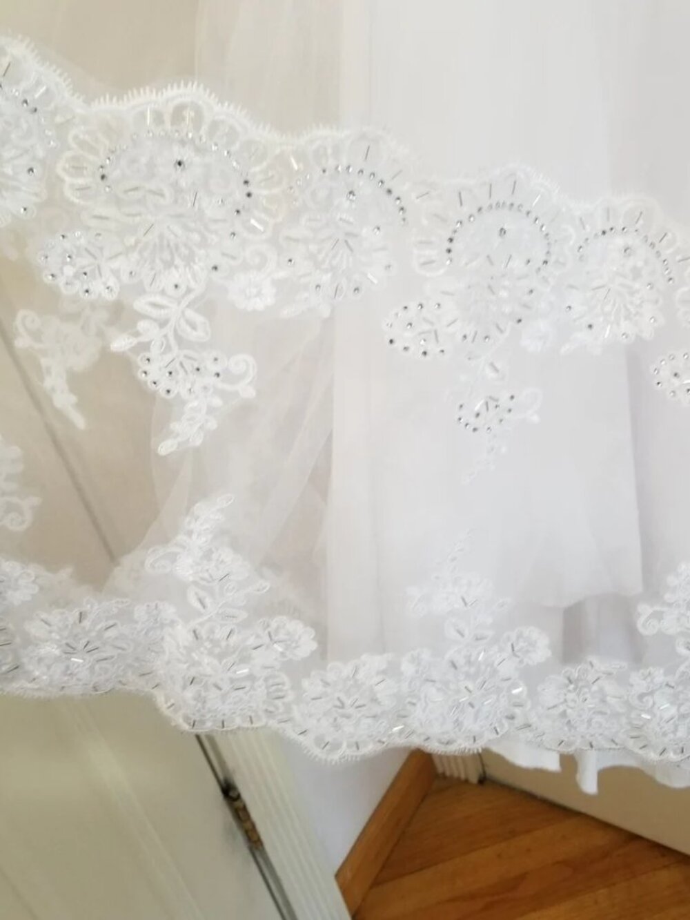 Communion White Lace Flower Girl Dress Butterfly Cape with Bow Size 12 - Picture 11 of 13